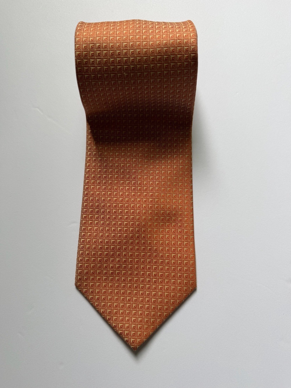 Valentino Francini 100% Silk Tie Made in Italy Rust Orange Geometric